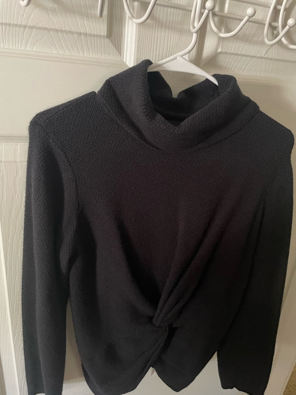 Women's Black Cowl Neck Twist-Front Sweater by Vivinew